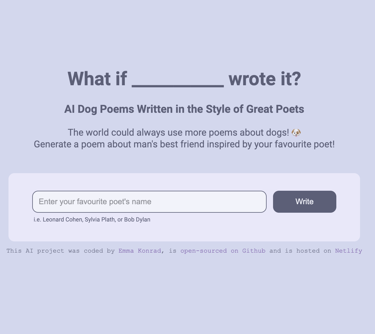 AI Poem app in Browser